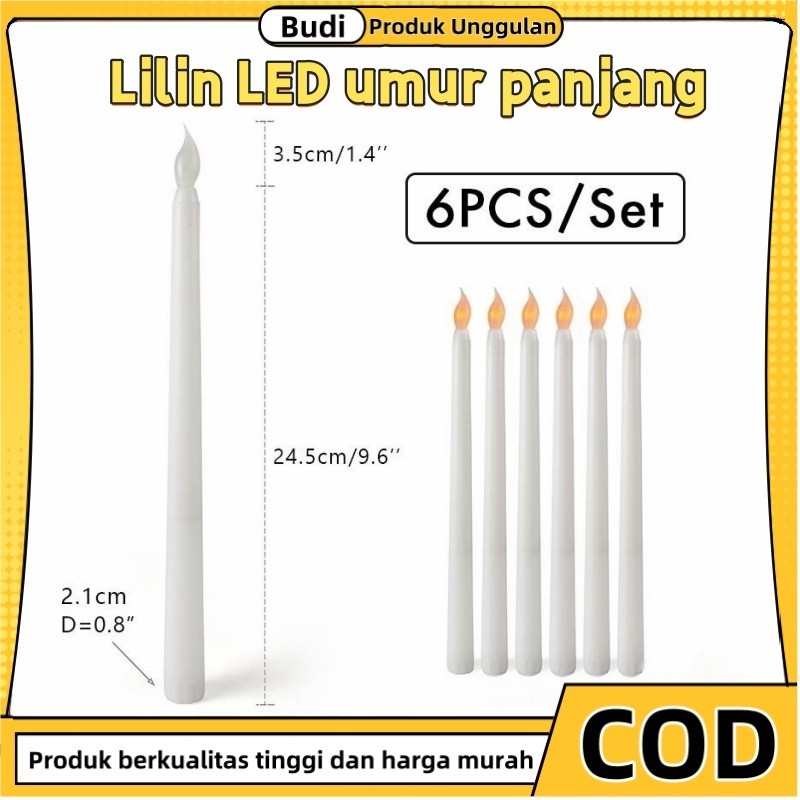 6PCS Lilin LED - Lilin Baterai Panjang - Lampu Elektrik Lilin - Lilin Lampu - Dekorasi Rumah - Lampu