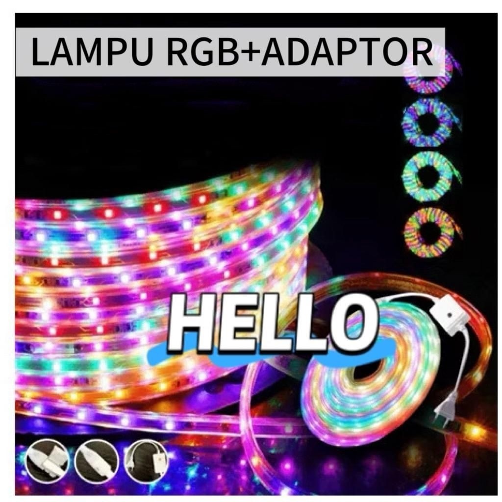 LAMPU LED STRIP SELANG WARNA WARNI  3528 2835 220V + ADAPTOR 6M  OUTDOOR LED STRIP RGB LAMPU HIAS