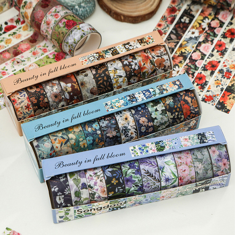 

10 Rolls Retro Flowers Washi Tapes Scrapbooking Supplies Washi Tape Cinta Adhesiva Decorativa Plants Diary Decoration Washitape