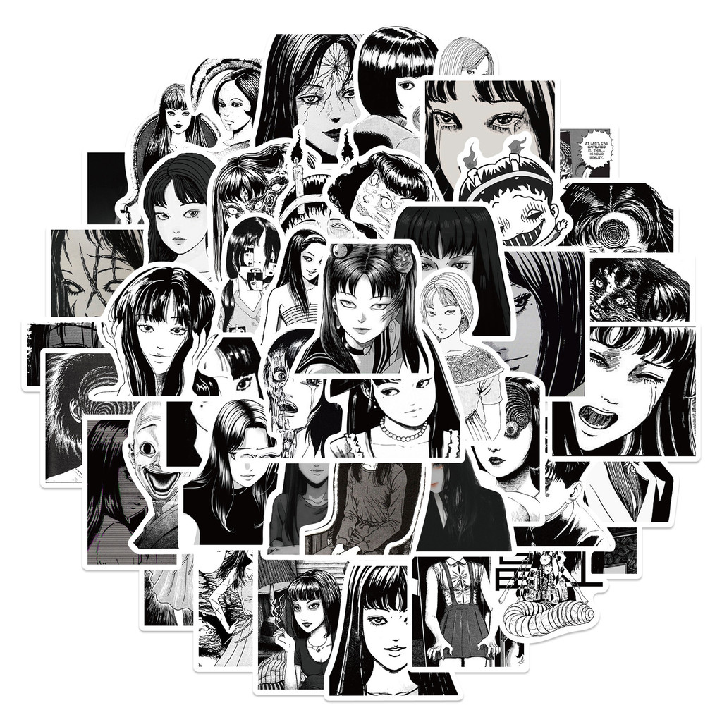 

Junji Ito Stickers,50Pcs Tomie Uzumaki Gyo Itou Junji Kyoufu Manga Collection Black and White Thriller Horror Comic sticker