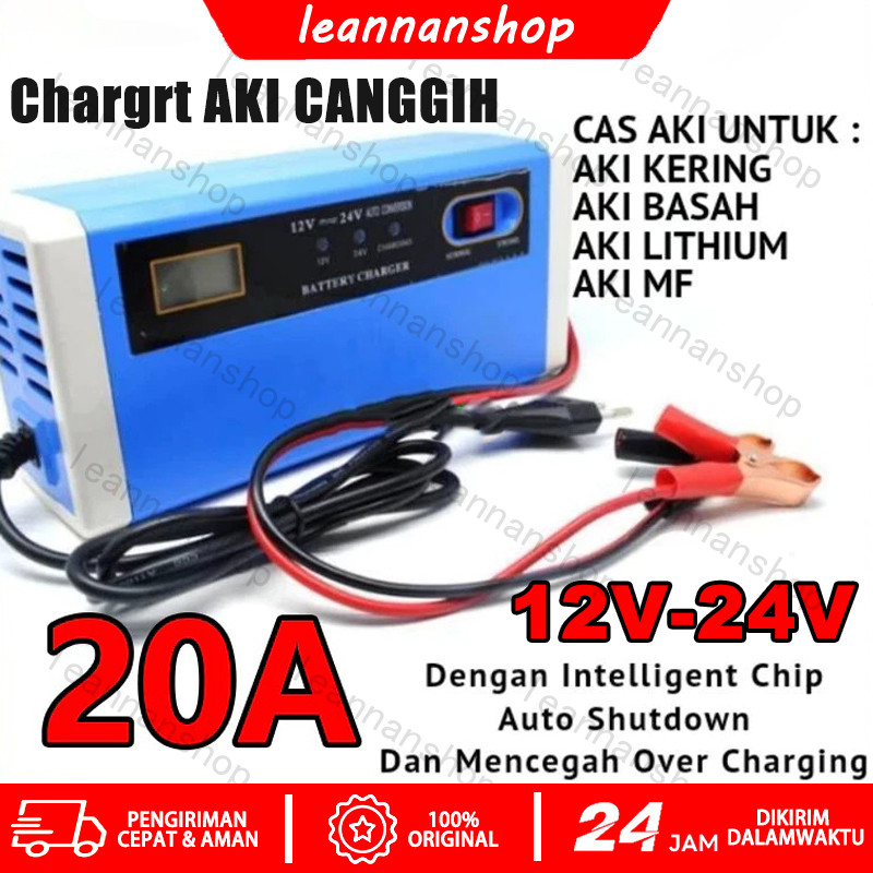 Charger Aki Mobil Motor 12V-24V 20A Charger Aki Portable 12V-24V 10A Mobil dan Motor LCD Indicator w