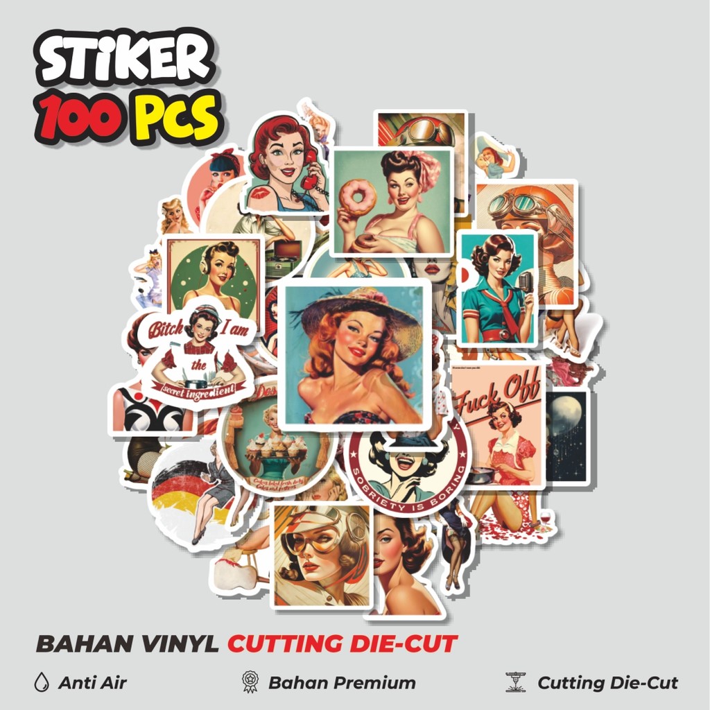 

Terbaru! 50 pcs Stiker Vintage Retro Pinup Girls Illustration Mix 3 Dekorasi Lucu Kreatif untuk Notebook, Skateboard, HP