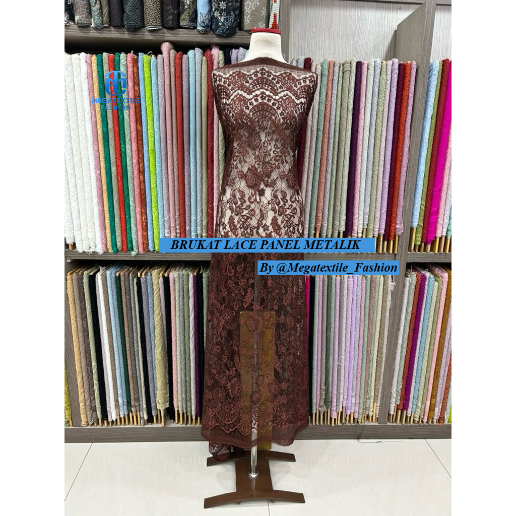 Brokat metalik mengkilat Lace Panel Luxor Metalic/Brukat metalic/Brukat semi francis/Kain Brukat