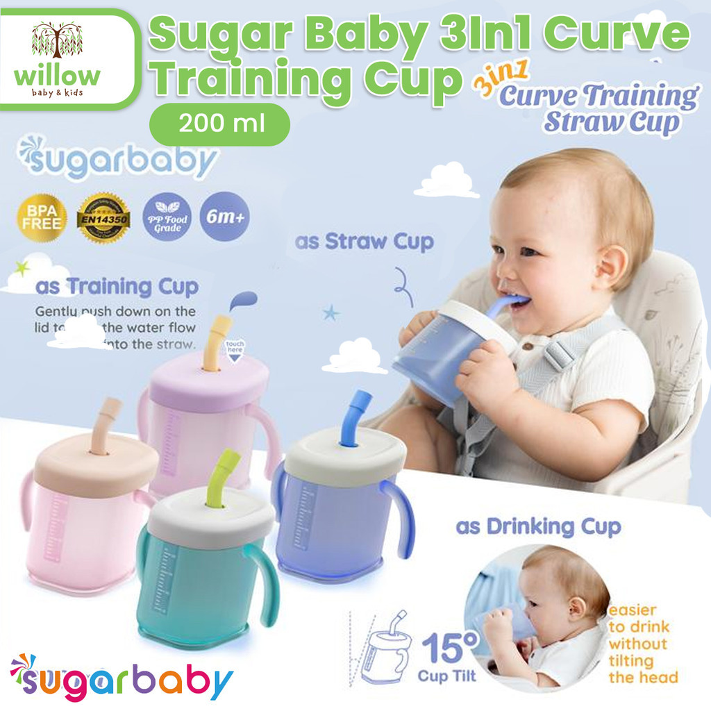 Gelas Minum Anak - Sugar Baby 3In1 Curve Training Cup 200Ml