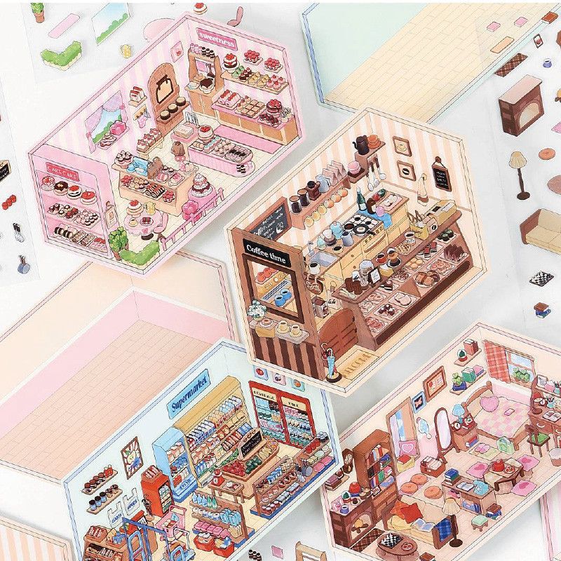 

Mr Paper 12Pcs/bag sticker scene 2.5D scenery sticker stationery sticker kawaii DIY handbook entertainment