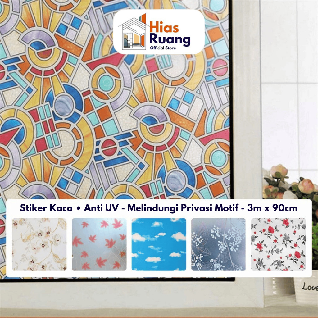 PART 5 [10 Motif] Sticker Kaca Film/Jendela 3 x 90cm Anti UV Melindungi Privasi Buram Mozaik Awan Ma