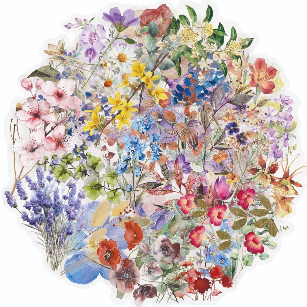 

50pcs Flower Stickers Natural Plants Decoration Mobile Phone Case Notebook Stationary DIY Transparent PET Stickers Waterproof