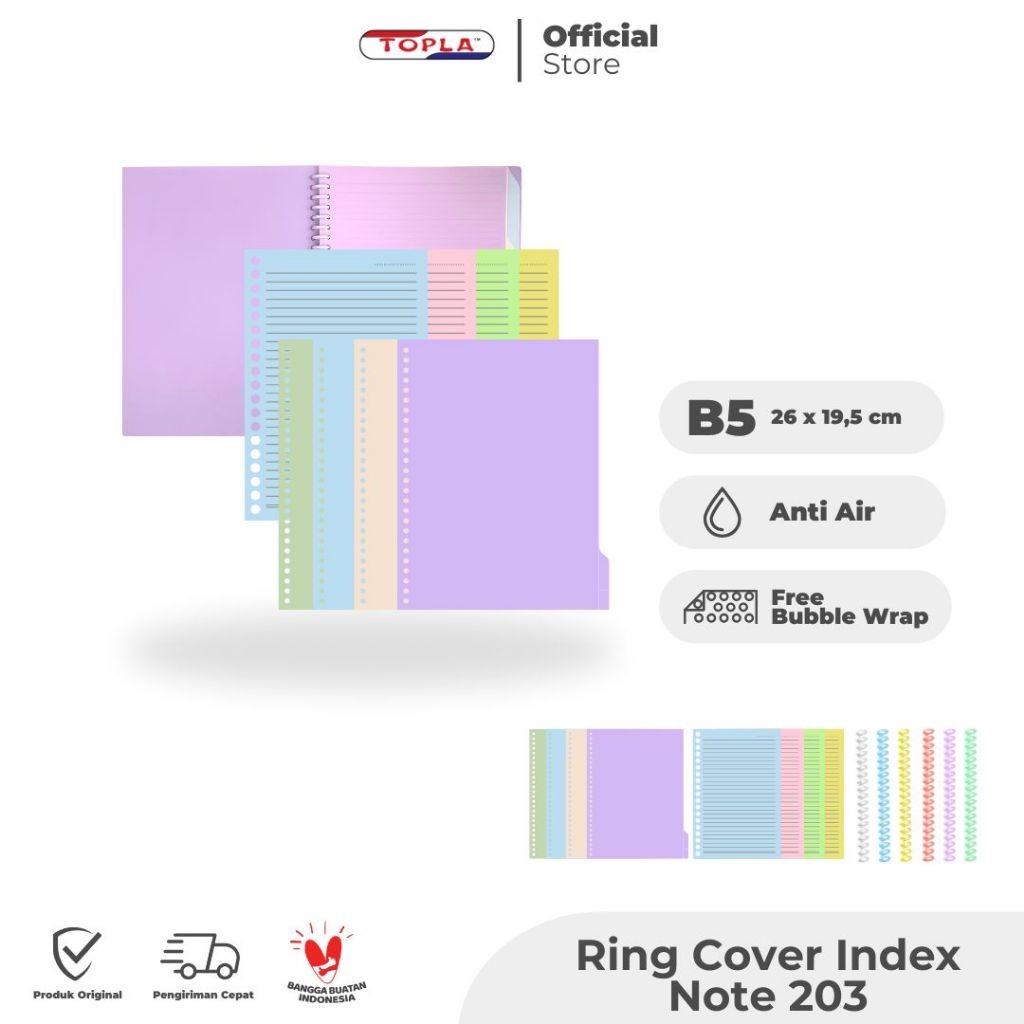 

Ring Index Notebook with cover Buku catatan spiral notebook sekolah isi ulang ukuran A5 dan B5 Topla