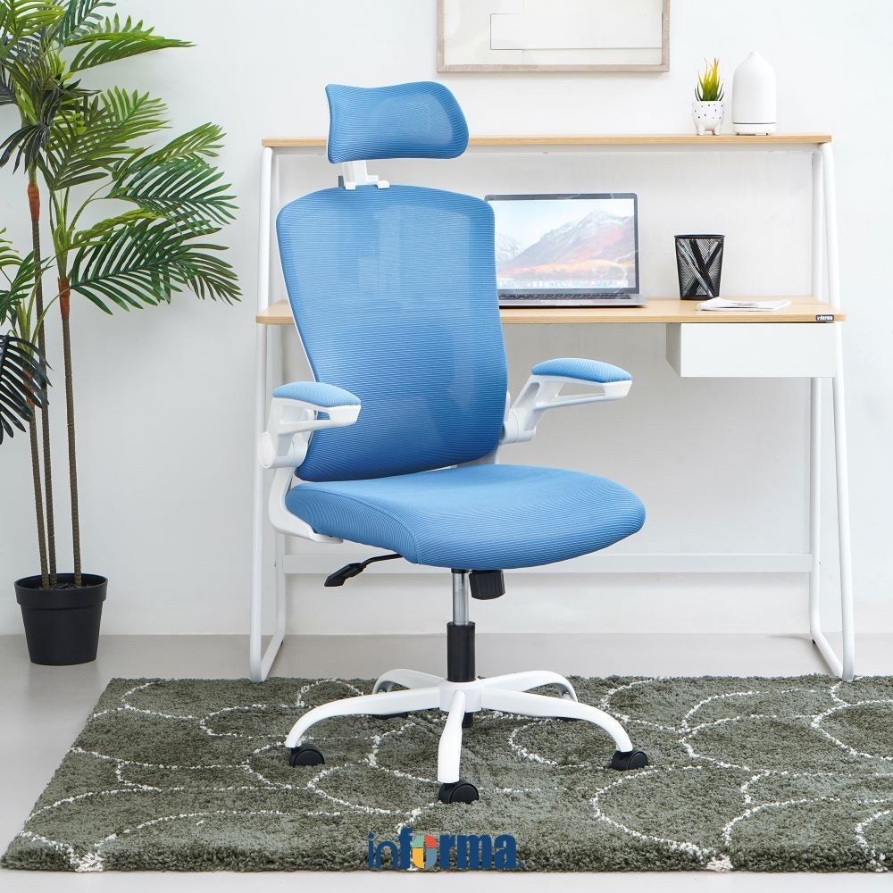 Informa Sunon Saul Kursi Kantor Sandaran Tinggi - Biru/Putih Tempat Duduk Kerja Dengan Roda Office C