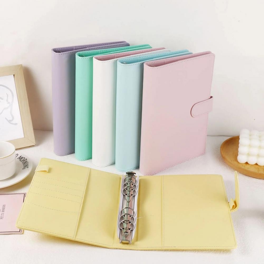 

Multifunctional Notebook Zipper Bags Card Slots Pen Rings Macaron Color Planner Faux Leather Cover Daily Journal
