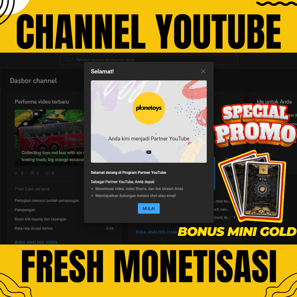 JUAL CHANNEL YOUTUBE SUDAH MONETISASI (FRESH)  LANGSUNG PAKAI