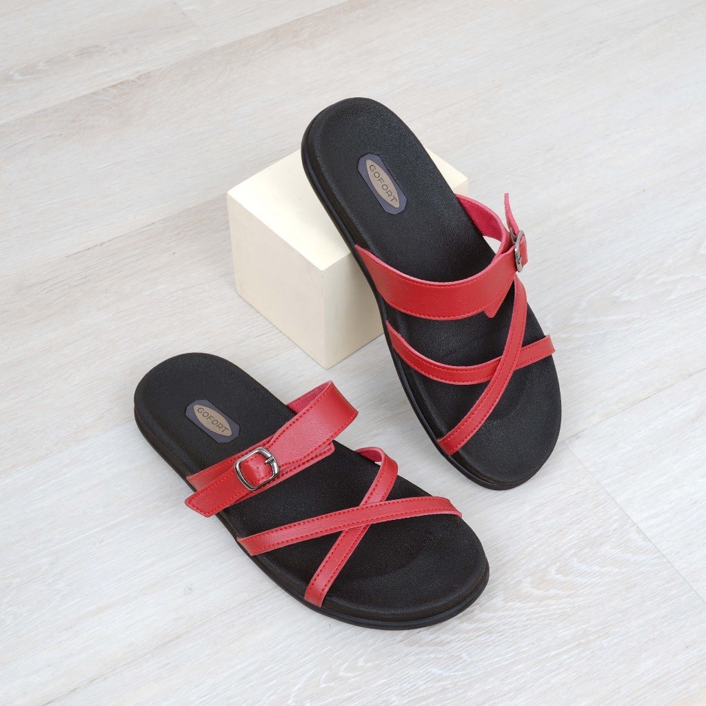 Gofort Sandal Wanita Tali Gesper Sabuk Odelia Merah