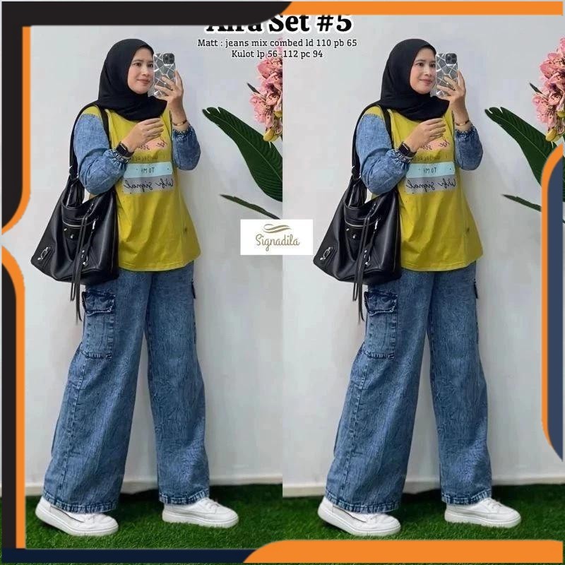 Setelan Wanita Kekinian Terbaru Setelan Kaos Mix Celana Levis Terbaru Oneset Kekinian