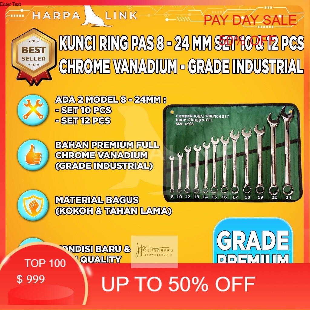 Kunci Ring Pas Set Pas 8-24mm Set 12 PCS Kunci Ring Pas Set Tools Set Kunci Ring Pas 8-24mm Alat Per