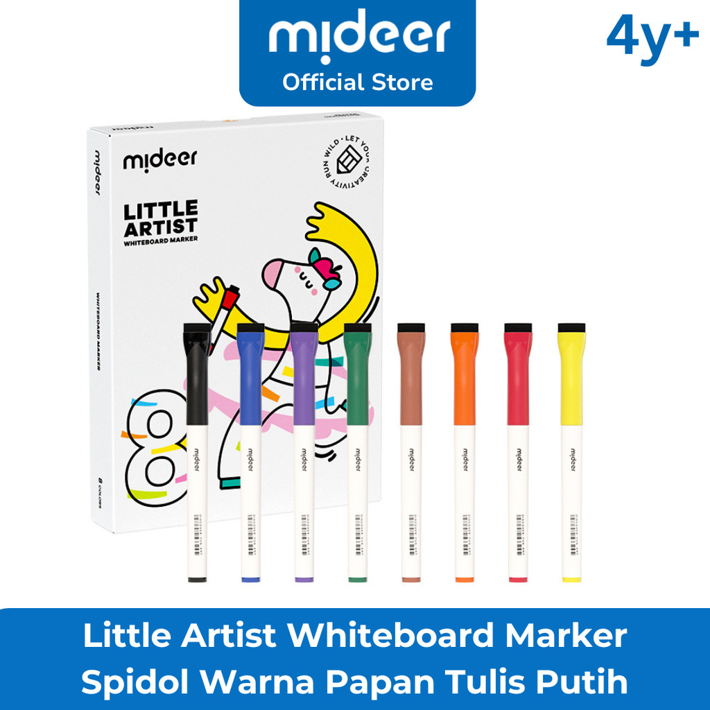 Mideer Little Artist Wipe and Clean Whiteboard Marker 8 Colors Spidol Warna Warni Papan Tulis Washab