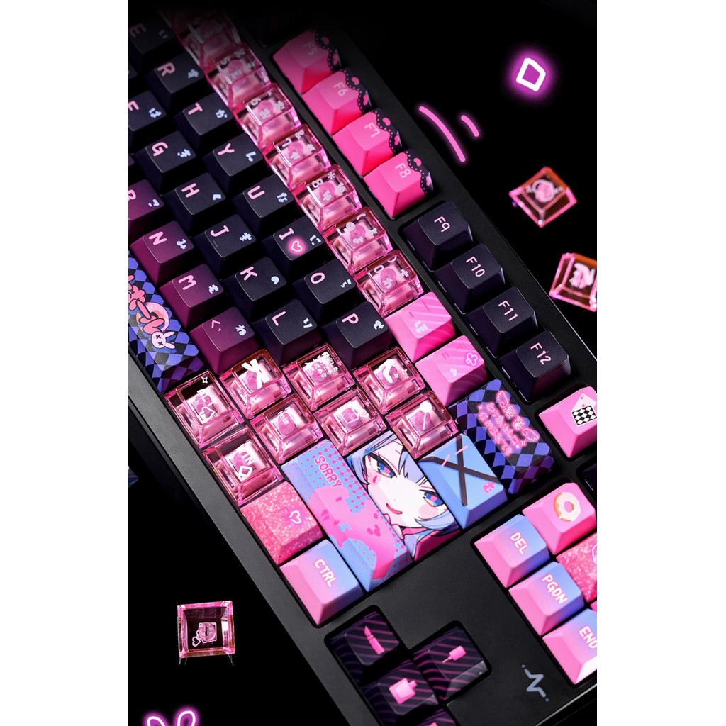 Rabbit Hole Theme Anime Keycaps Mechanical Keyboard Cherry Side Transparent Keycaps PBT+PC Custom Ke