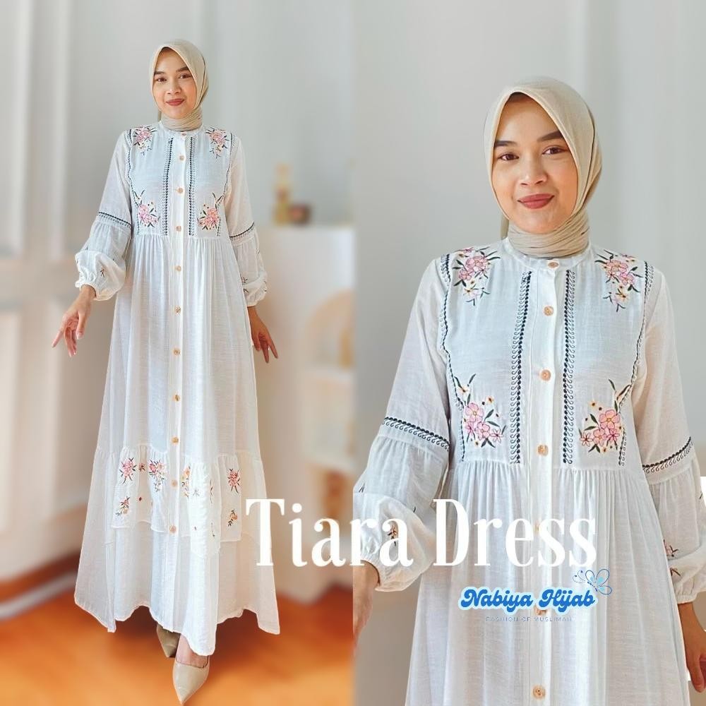 S M L XL XXL Tiara Baju Gamis Dress Linen Bordir Vintage Wanita Terbaru Kekinian Jumbo Ld 120 - 92 P