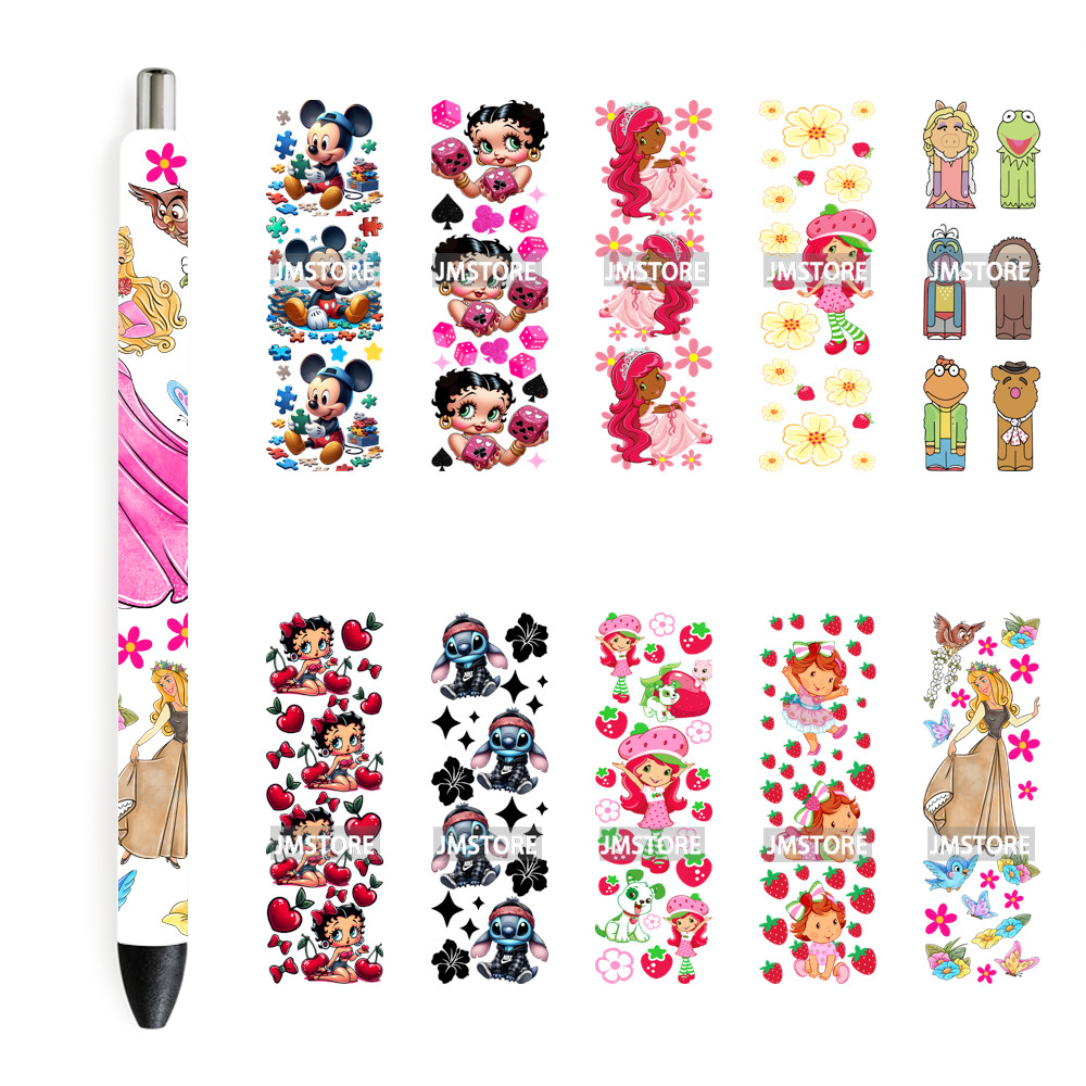 

New Trendy Cartoon Mouse And Friends UV DTF Pen Wraps Black Girl Princess Transfer Stickers Waterproof Custom Logo High Quality
