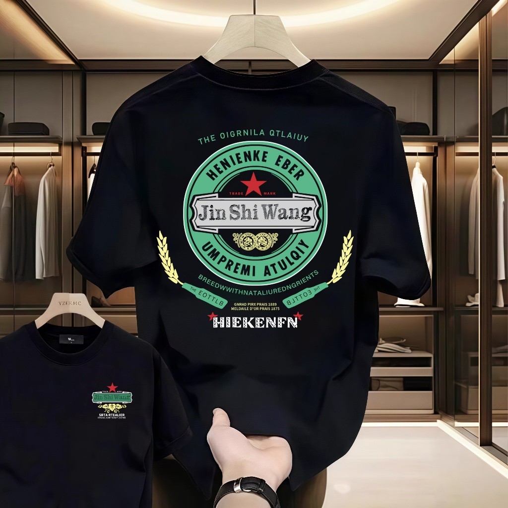 200 gram katun murni2025 Reka bentuk bir Heineken baharu kapas T-shirt pasangan HD besar Lembut bern