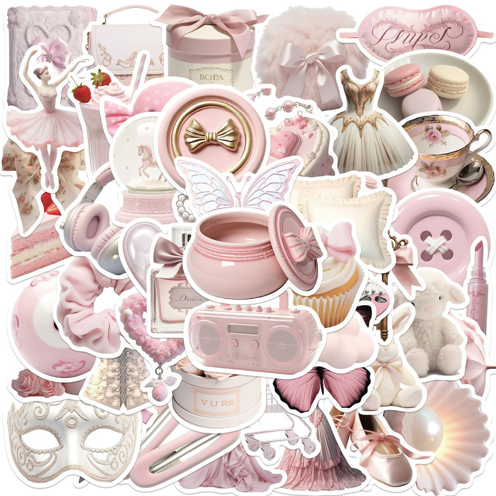

10/30/50PCS Kawaii Pink Ballet PVC Sticker Aesthetic Korean Laptop Stationery Decoration Scrapbooking School Supplies for Kids