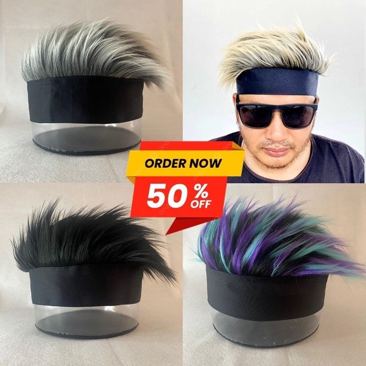 << SLV >> ORI Topi Rambut, Topi Wig, Topi Rambut Palsu, Topi  Rambut Pria Topi Bulu Rambut, Topi Wig