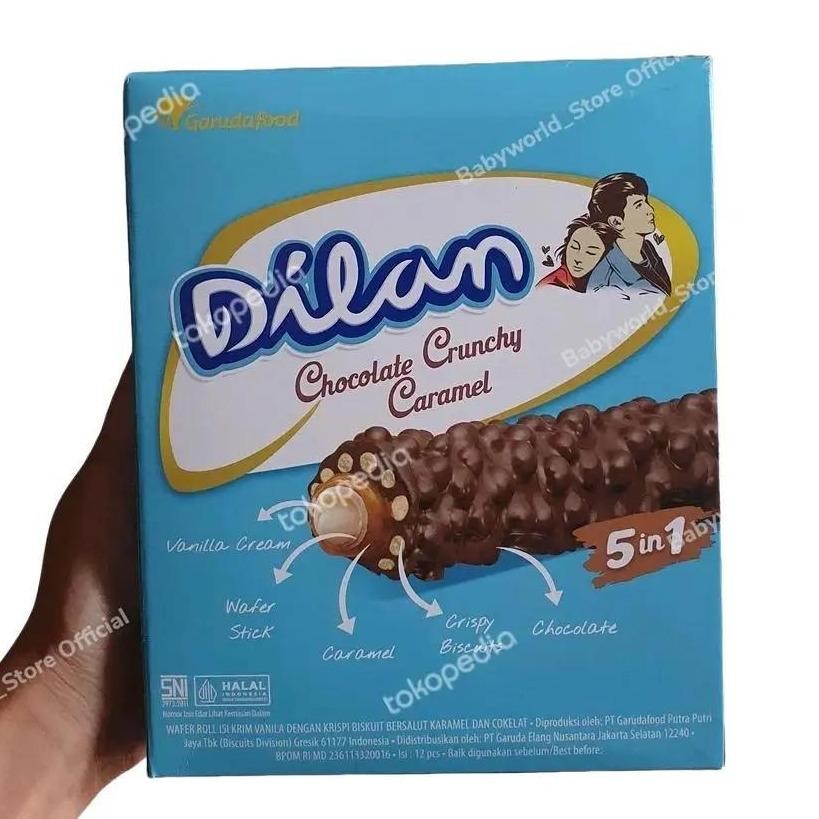

Dilan Chocolate Crunchy Caramel Coklat Wafer Rolls Biskuit 5 in 1 ( isi 12/box )