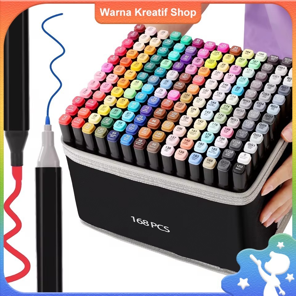 

【Warna Kreatif】Spidol Sketsa Spidol Umum 60/80/120/168 Warna Spidol Brush Pen Animation Markers