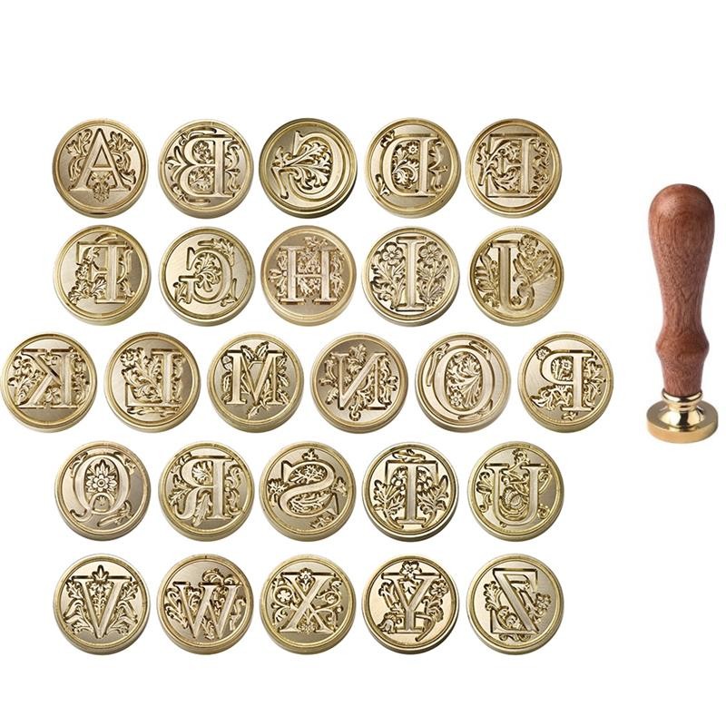 

Retro Sealing Wax Stamp Head 26 Alphabet A-Z Letter Seals Stamp Set Tools Post Decor Wood Stamps Antique Wax Seal Stamp