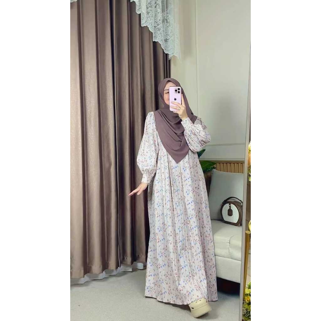 KALIIDRI Syafacollection Askia Dress Bunga Motif Gamis Formal Muslim Balon