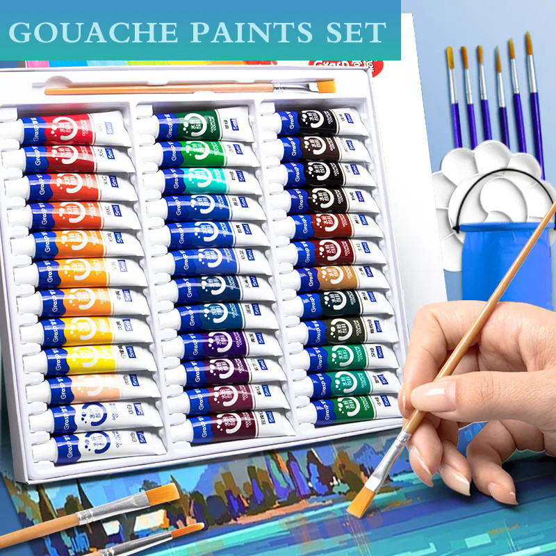

Bview Art Gouache Paint Set Student Painting Tools Beginner Painting Tools 12 Colours Washable 24 Colours