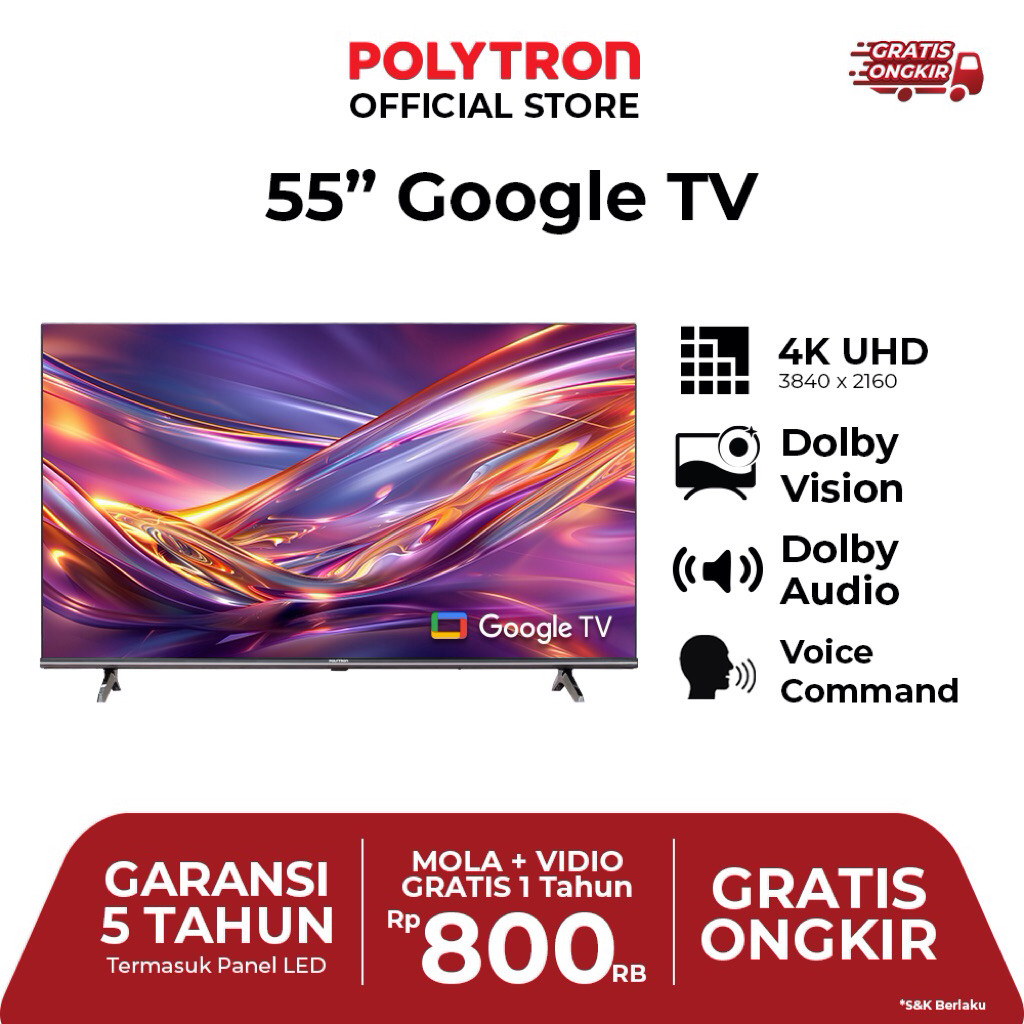 LED POLYTRON PLD 55UG5959 (55 INCH) / PLD 50UG5959 (50 INCH) GOOGLE TV ANDROID GARANSI RESMI 5 TAHUN