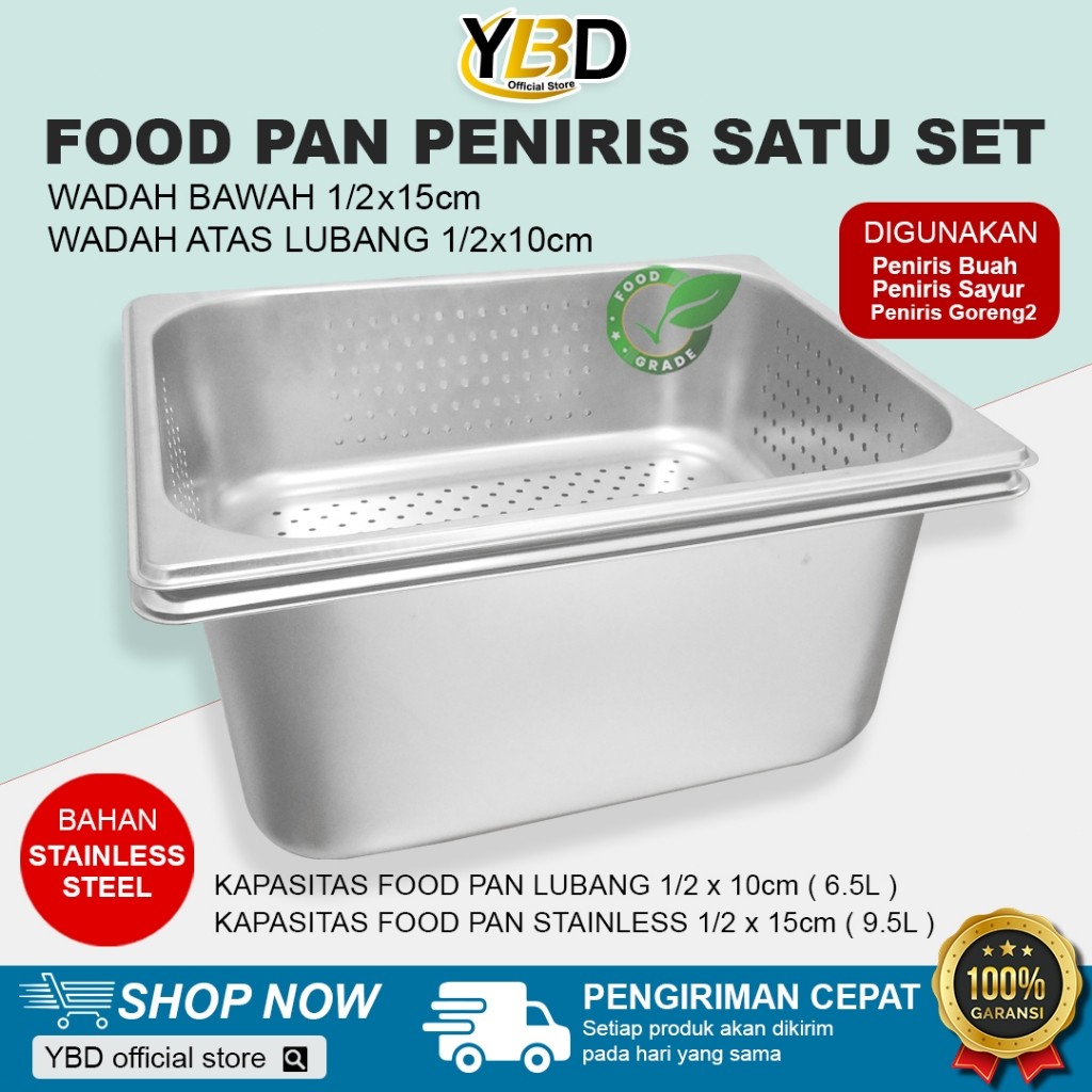 

Food pan Tirisan gorengan Tipe 1/21510 Uk (32.5x26.5) / Peniris wadah makanan stainless 6.5L&9.5L