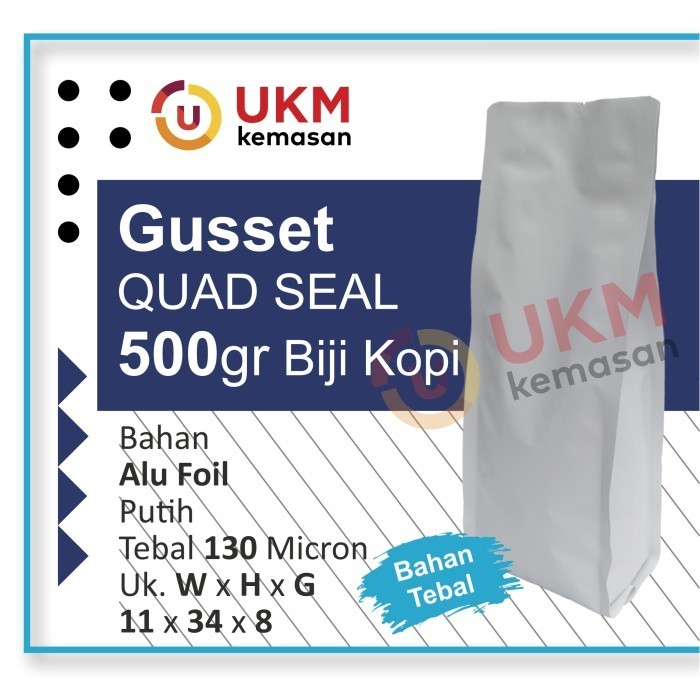 

Gusset Kopi Putih Quad Seal 500 gr Kopi VALVE Premium Tebal - Putih