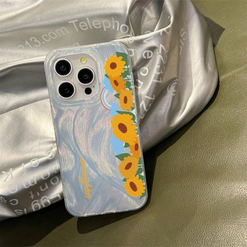 Casing ponsel Benang Bulu Bunga Matahari Terang Aesthetic case untuk Casing Ponsel Apple iPhone 15 1