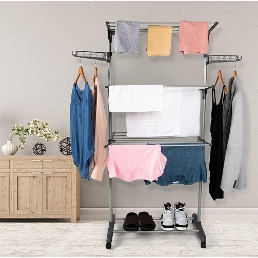 RAK JEMURAN LIPAT /JEMURAN PAKAIAN STAINLESS / RAK JEMURAN BAJU LIPAT BESAR 4 SUSUN / JEMURAN HANDUK