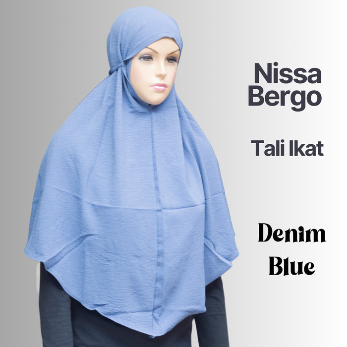 Kerudung / Jilbab Instant Nissa Bergo Tali Ikat Crepe Crinkle - Denim Blue