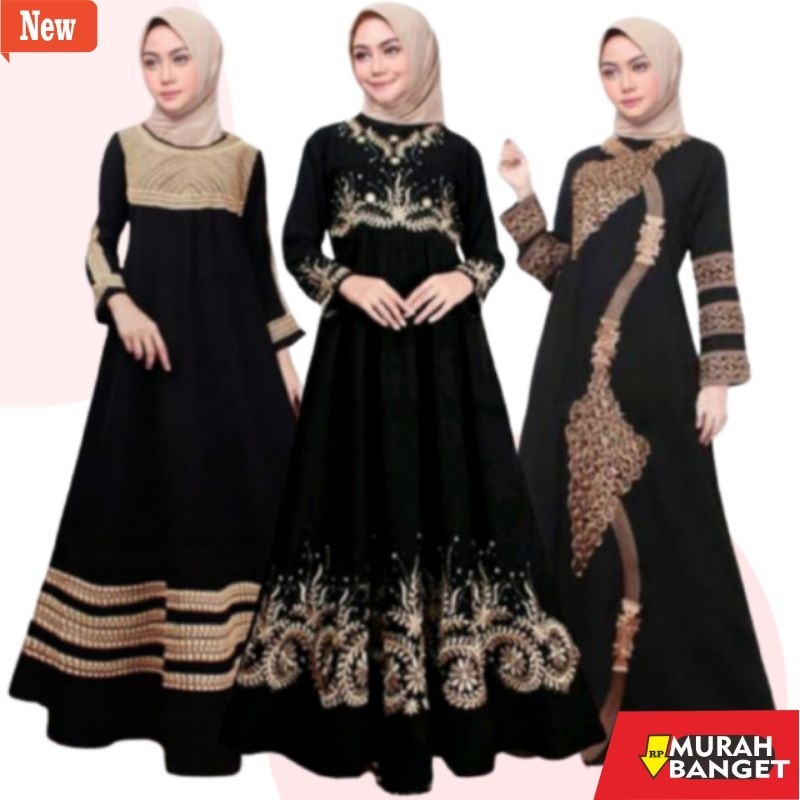 abaya shopee haul 2024 DRESS SYARI HITAM GAMIS WANITA DEWASA IBU MUSLIMAH ELEGAN MODEL TERBARU MEWAH