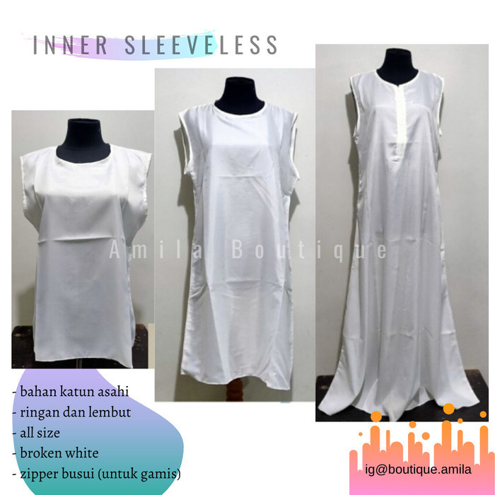 TOKOSANIA Dalaman Baju Atasan Tunik Gamis Katun Putih Polos / Manset Sleeveless - Dalaman Atasan