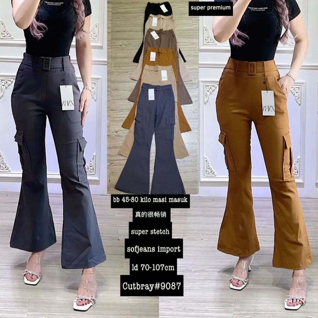 Celana Cutbray Cargo Zava - Flare Cargo Pants - Kulot Cutbray Cargo Kekinian Ootd