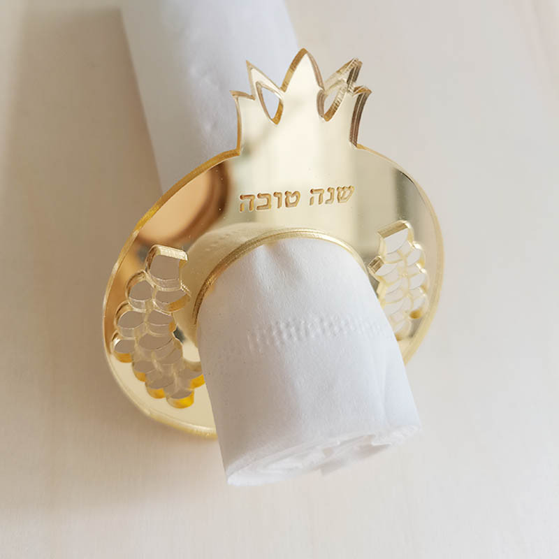 

12pcs Personalized Hebrew Napkin Holder, Acrylic Gold Pineapple Napkin Ring for Wedding Party, Custom Hebrew Napkin Holder