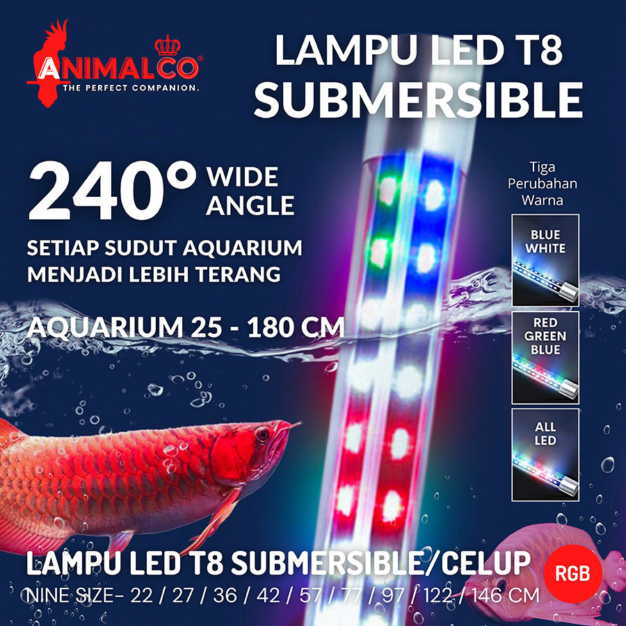 LED  CELUP LAMPU  25-180CM AQUARIUM 3 MODE WARNA RGB BIRU PUTIH MERAH SUBMERSIBLE AIR AQUASCAPE AKUA