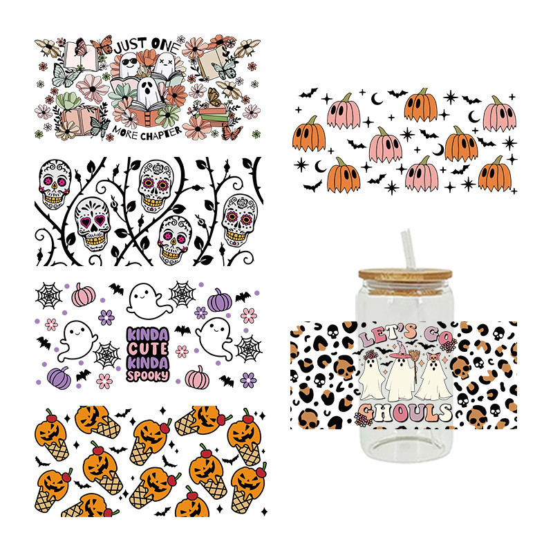 

UV DTF Transfer Sticker Halloween ghost For The 16oz Libbey Glasses Wraps Bottles Cup Can DIY Waterproof Custom Decals D5944