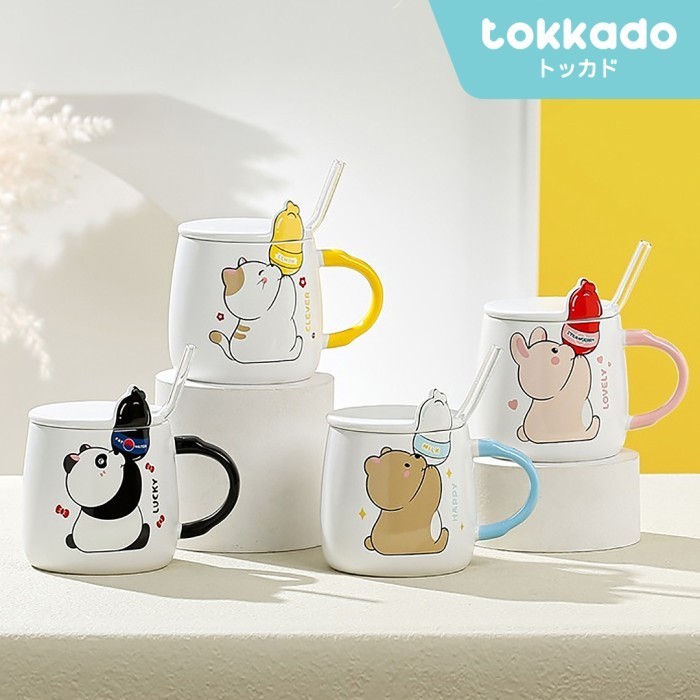 TOKKADO Tanabe Gelas Mug Cangkir Minum Karakter Hewan Sedotan Unik Lucu
