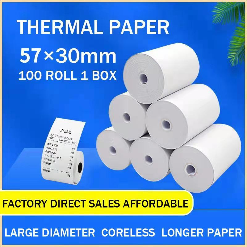 

100 Roll Kertas Termal 57mm*30mm untuk Printer Termal (Putih)