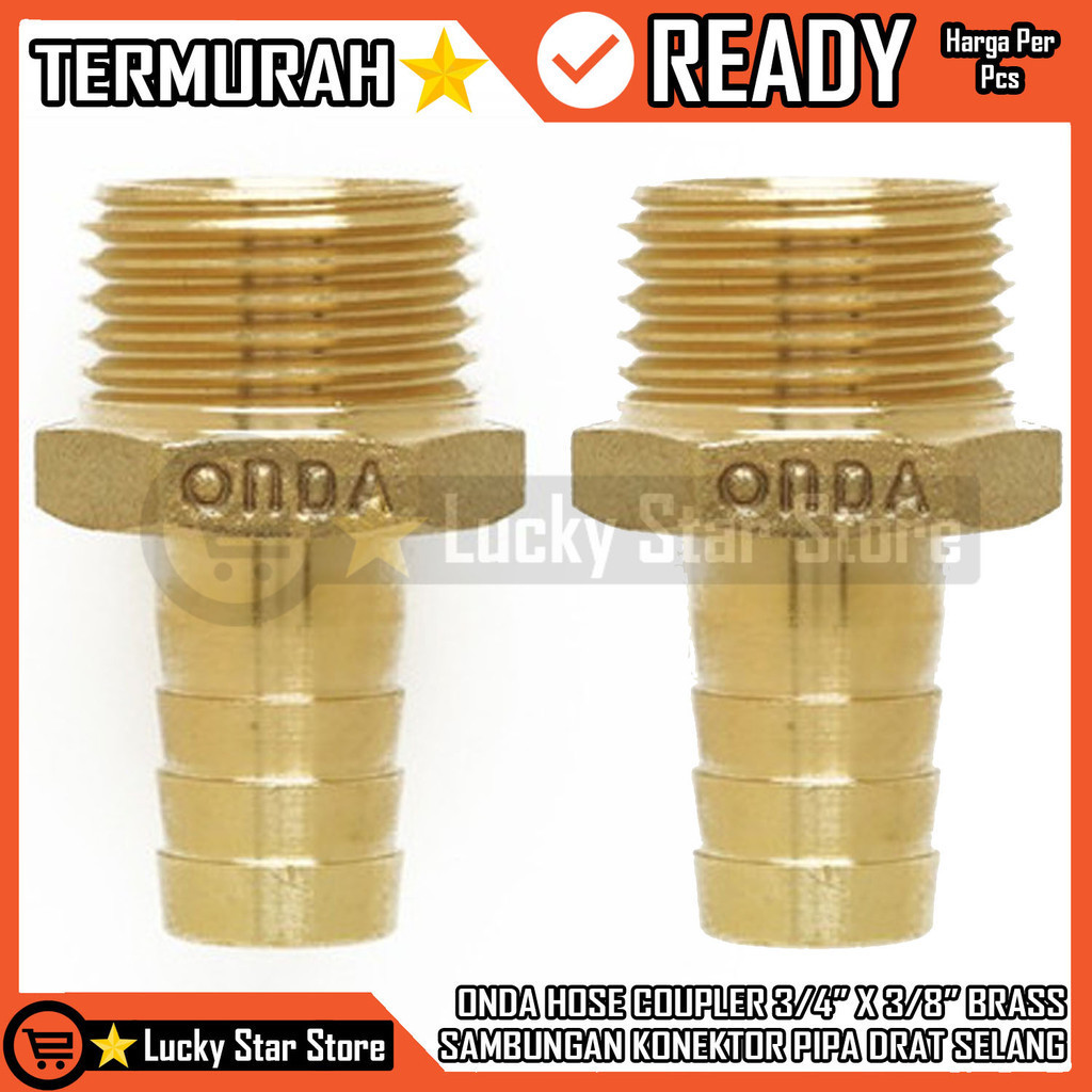 Hose Coupler Kuningan Onda 3/4” X 3/8” Sambungan Penyambung Konektor Brass Pipa Drat Selang Slang Br