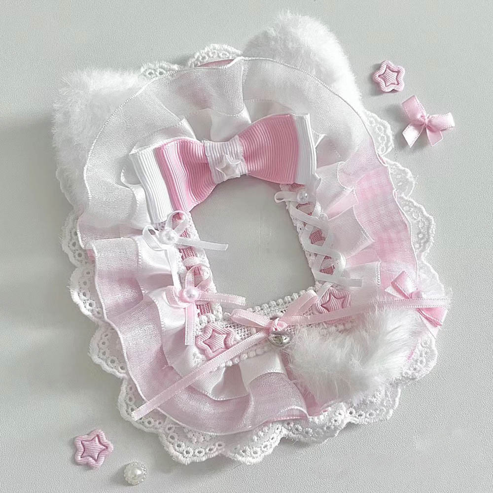 

Kpop Idol Photo Holder Poker Storage Decor with Lace and Ribbon Plush Ears Cute Photocard Top Loader