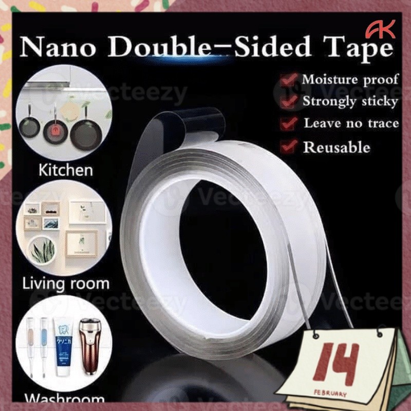 

NANO TAPE / DOUBLE TAPE TRANSPARAN UKURAN 1M 3M 5M / ISOLASI PEREKAT AJAIB BENING 2SISI