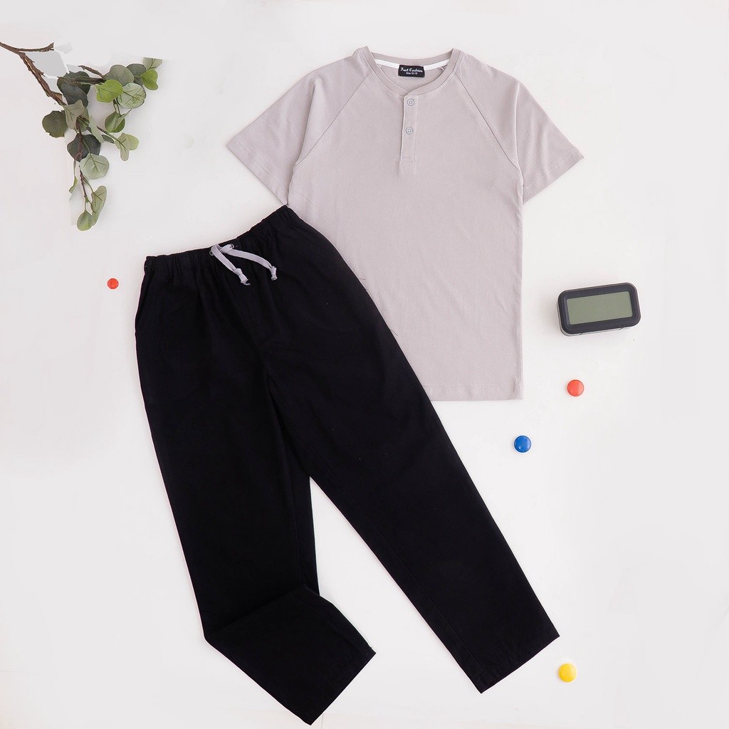 BR51YW Setelan Kaos Kancing Depan dan Celana Panjang Chinos Anak Laki Laki Remaja Cowok Tanggung 6 8