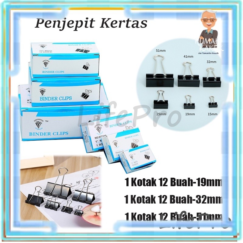 

Binder Clip 12 Per Lusin / Penjepit Kertas / Clip Kertas / Binder Clip / Klip / Double Clip / Penjepit kertas 1 box isi 12p