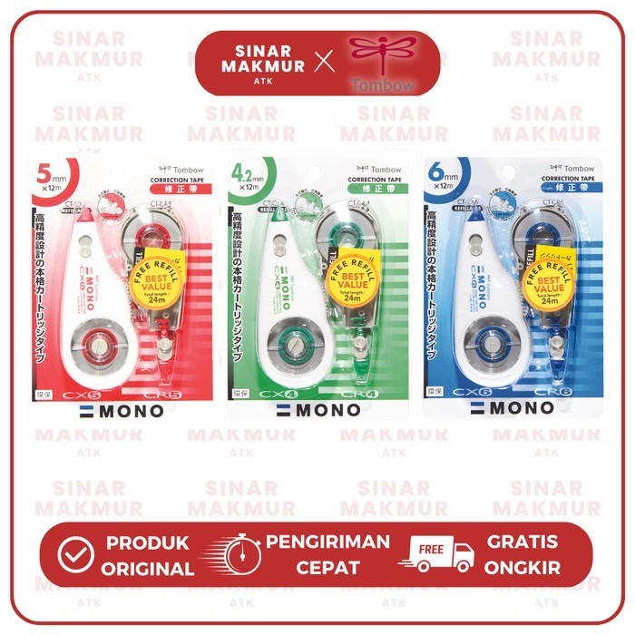 

Correction Tape/Tipex Kertas CT-CX 12 meter + Refill Mono Tombow (Set)